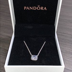 Square Sparkle Halo Pandora Necklace NWT & Box